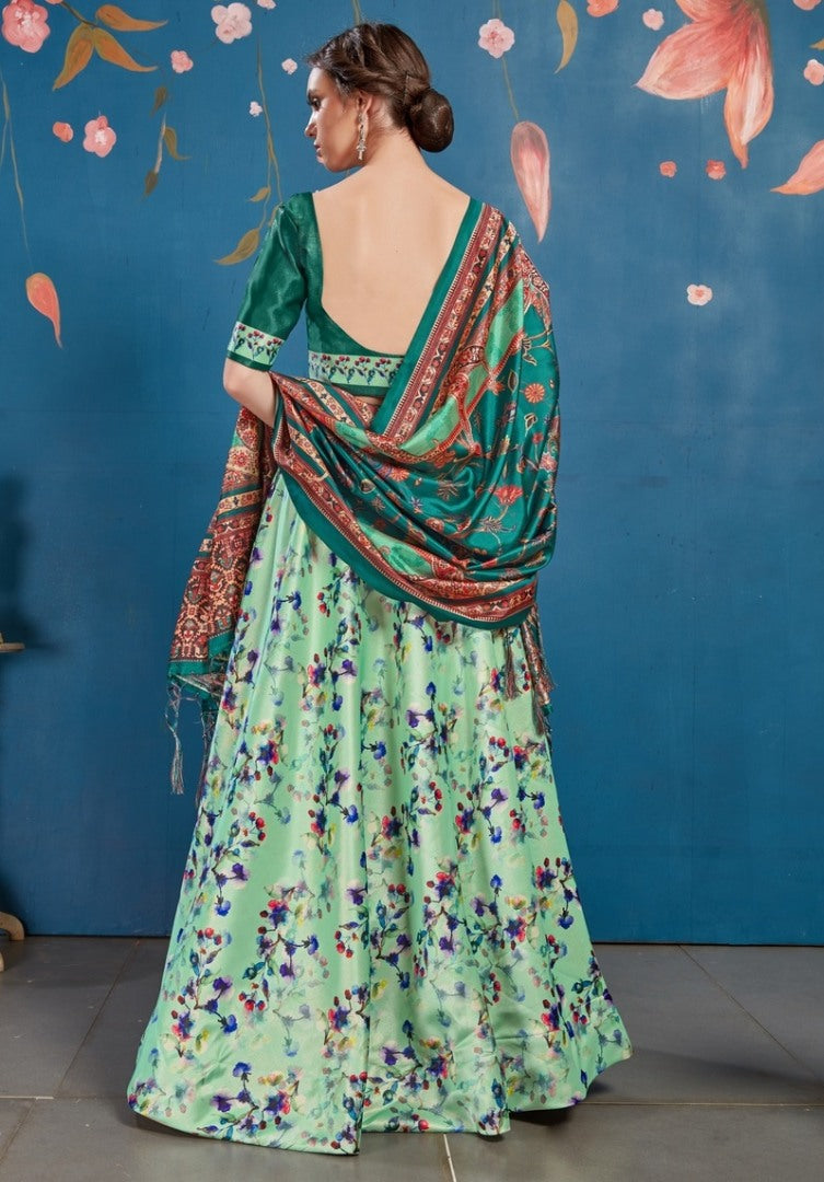 Pistagreen art silk digital printed lehenga choli