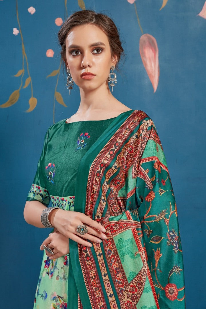 Pistagreen art silk digital printed lehenga choli