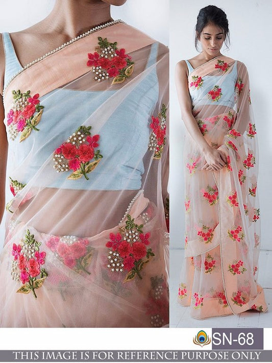 Preety look embroidered peach ceremonial saree