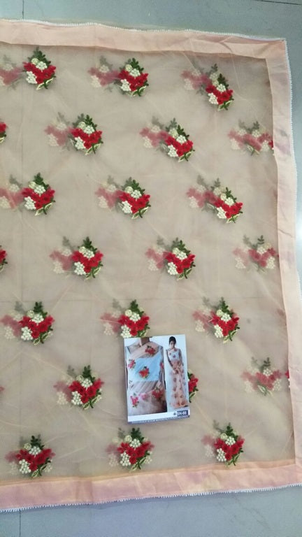 Preety look embroidered peach ceremonial saree