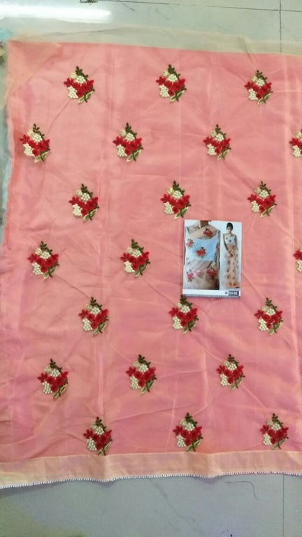 Preety look embroidered peach ceremonial saree