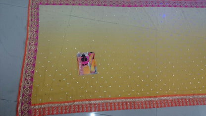pretty look gorgeous yellow embroidered saree
