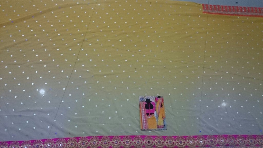 pretty look gorgeous yellow embroidered saree