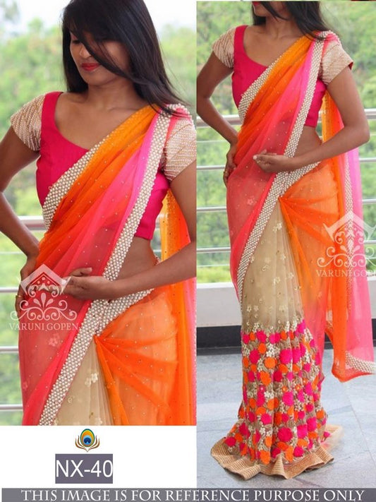 pretty look multicolor beautiful geogette saree
