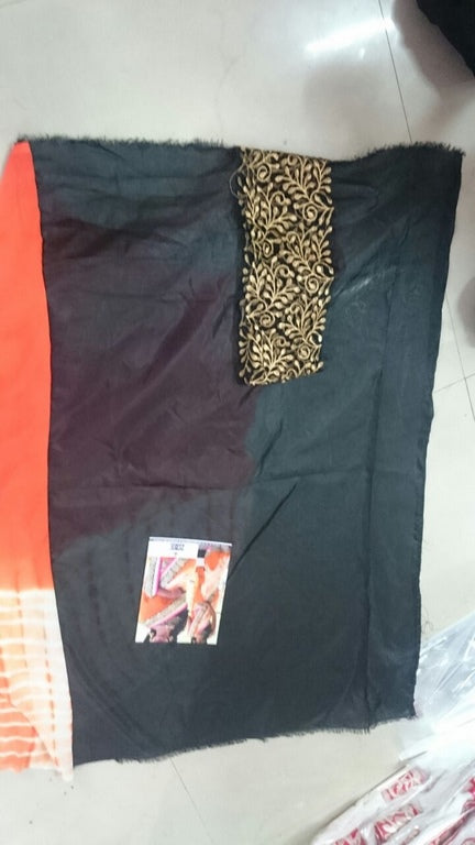 pretty look orange lace border saree with fancy blouse