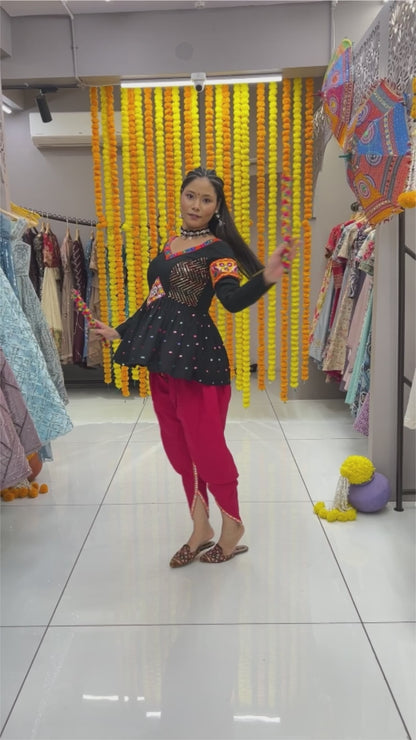 Black red rayon gamthi kedia navratri gujarati garba dhoti dadiya dress