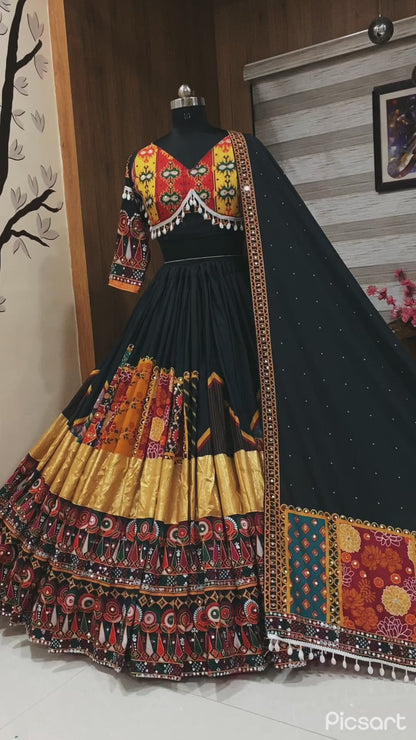 Black cotton designer navratri lehenga chaniya choli