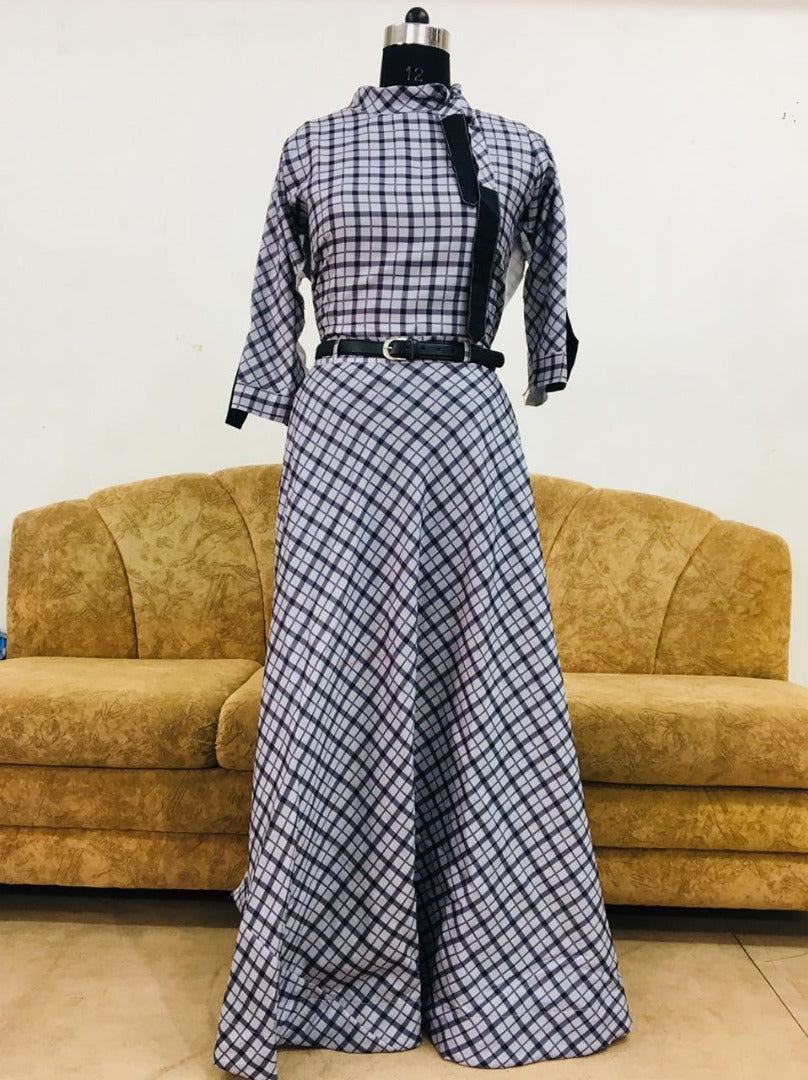 printed cotton silk long casual kurtie with belt