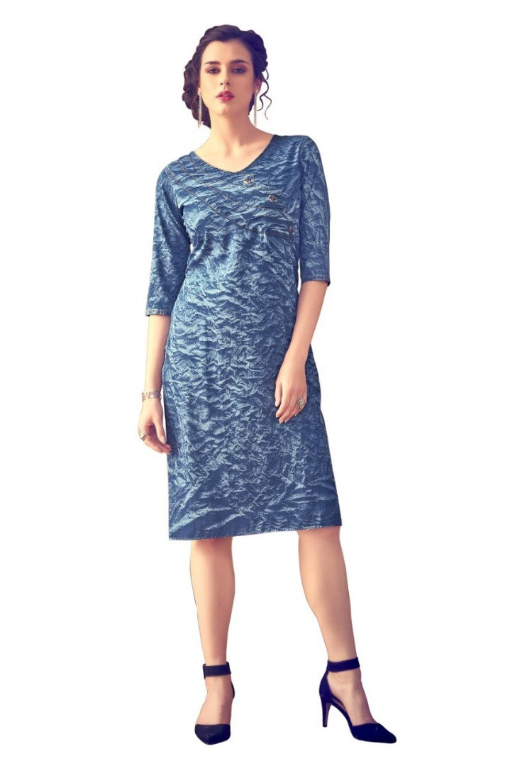 pure cotton washed denim kurti