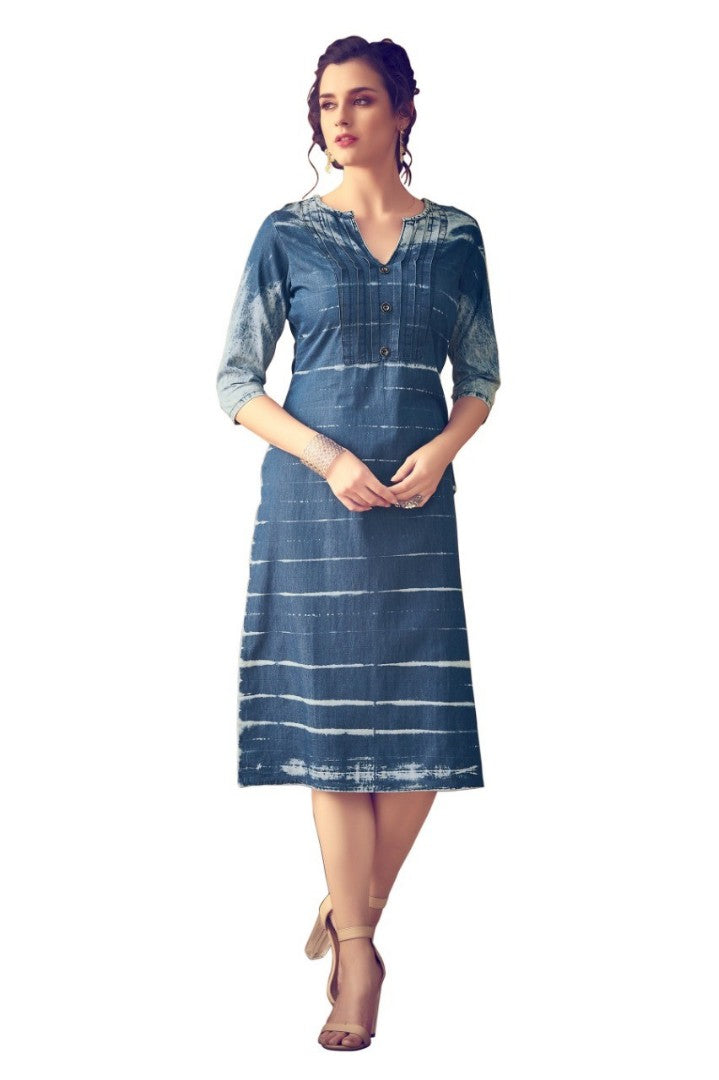 pure cotton washed denim kurti