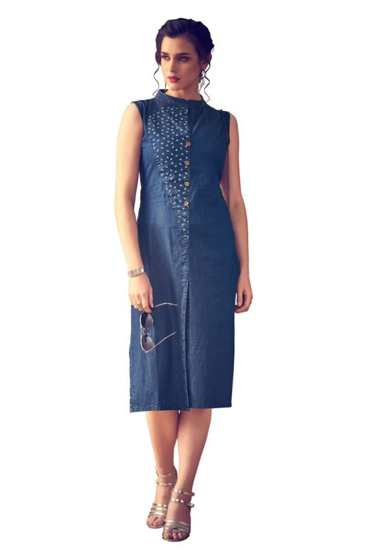 pure cotton washed denim kurti