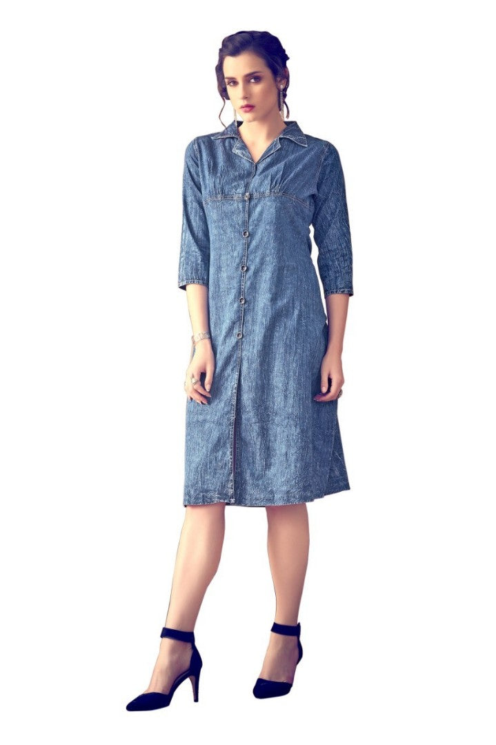 pure cotton washed denim kurti