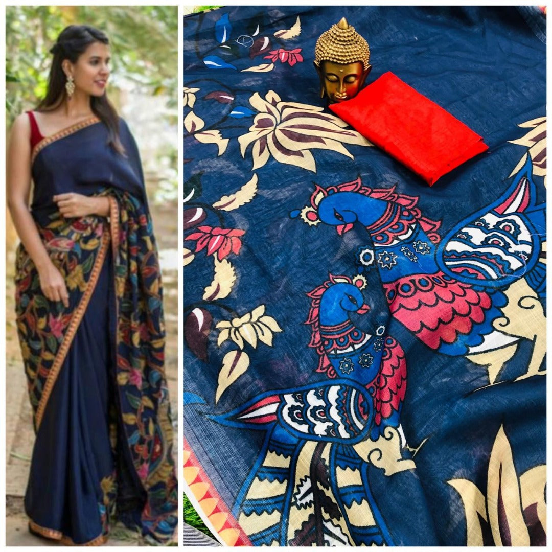 pure linen digital printed saree