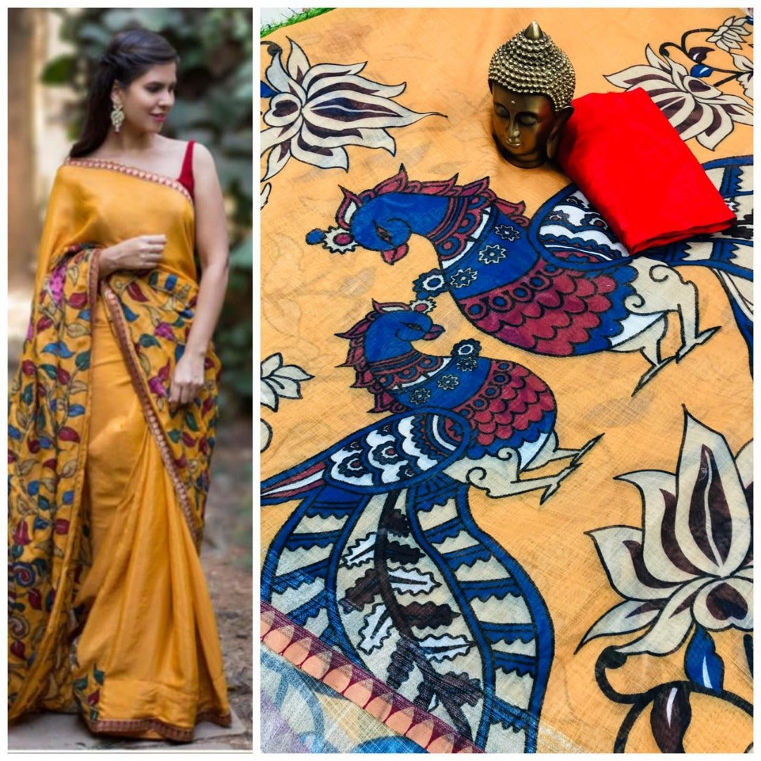 pure linen digital printed saree