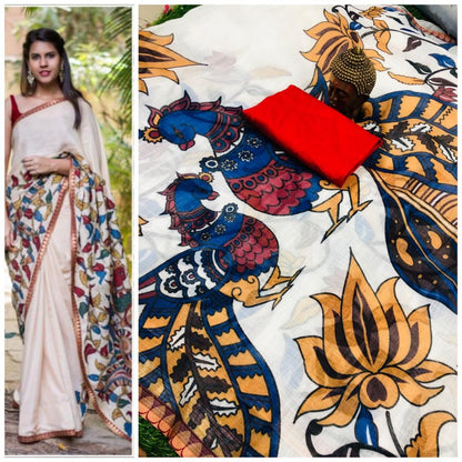 pure linen digital printed saree