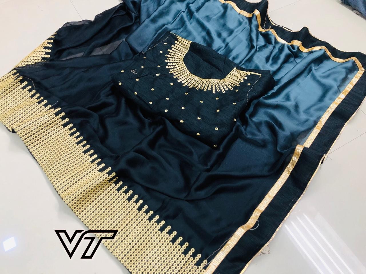 pure rangoli embroidered partywear saree