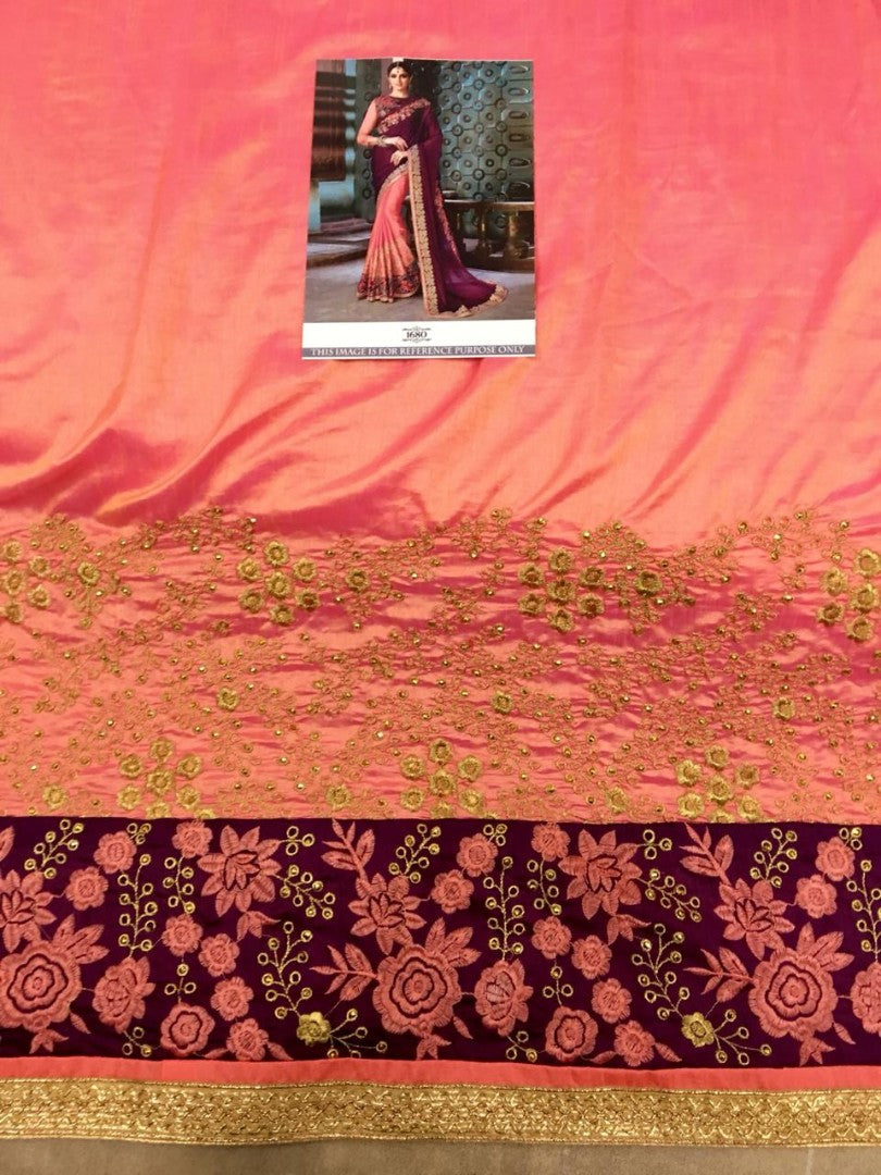 purple and orange sana silk embroidered wedding saree