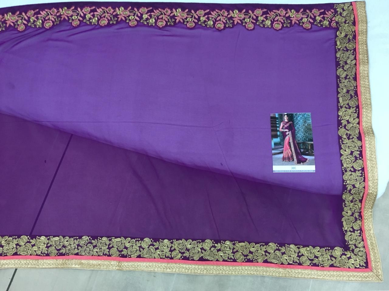 purple and orange sana silk embroidered wedding saree