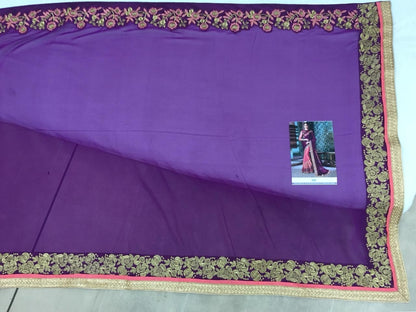 purple and orange sana silk embroidered wedding saree