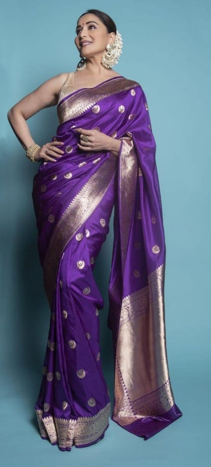 Purple banarasi silk jacquard weaving work saree