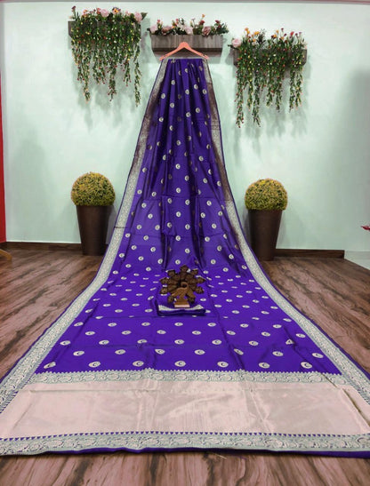 Purple banarasi silk jacquard weaving work saree