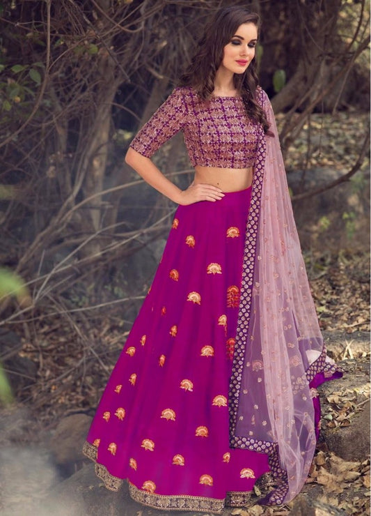 purple banglori silk embroidered lehenga