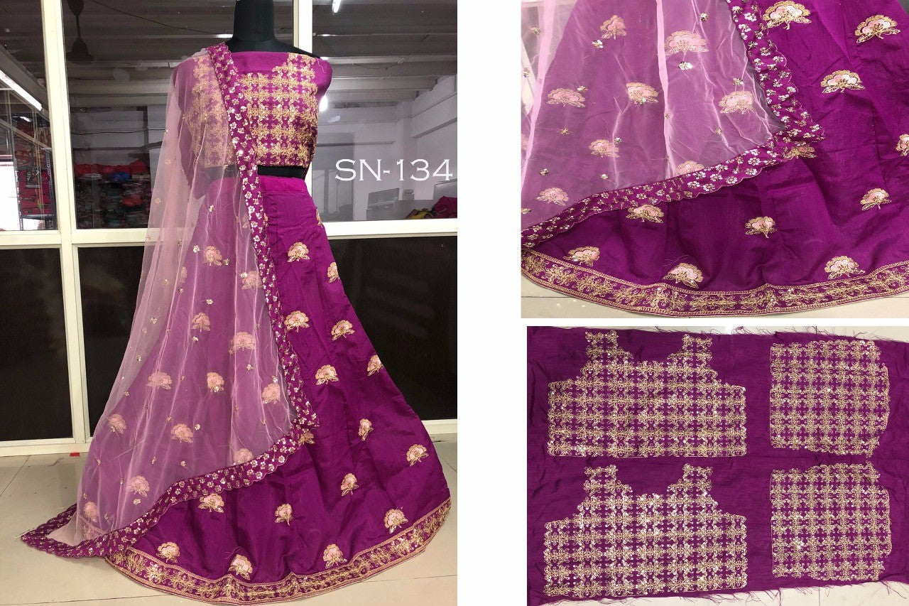 purple banglori silk embroidered lehenga