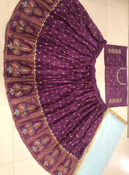 Purple banglory satin embroidered lehenga choli