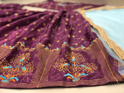 Purple banglory satin embroidered lehenga choli