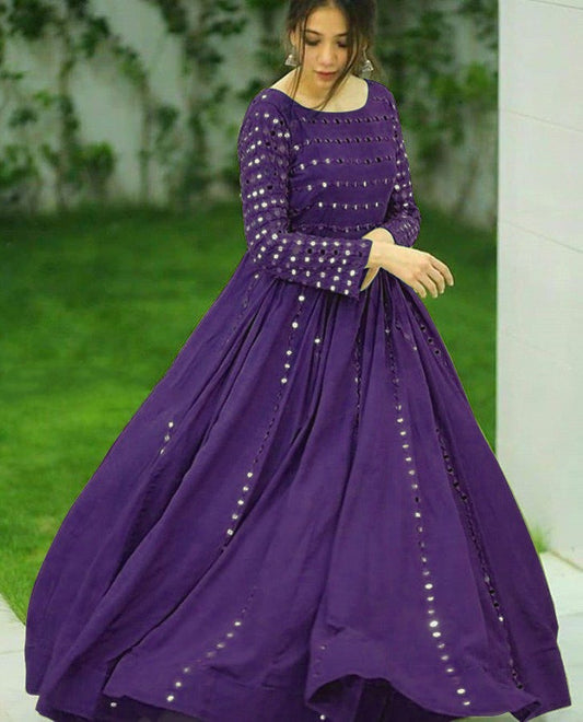 Purple banglory satin partywear gown