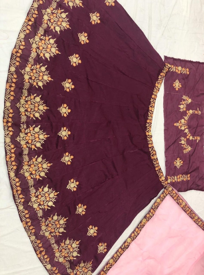 Purple banglory silk embroidered wedding lehenga choli
