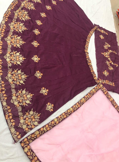 Purple banglory silk embroidered wedding lehenga choli