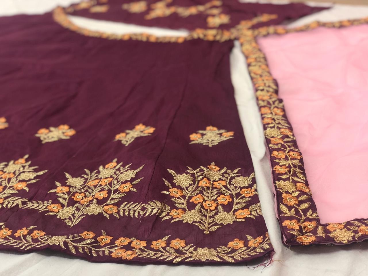 Purple banglory silk embroidered wedding lehenga choli