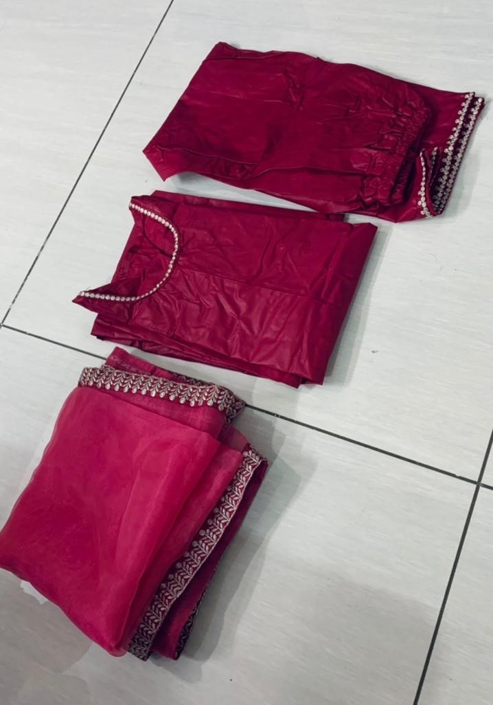 Purple border worked cotton plazzo suit