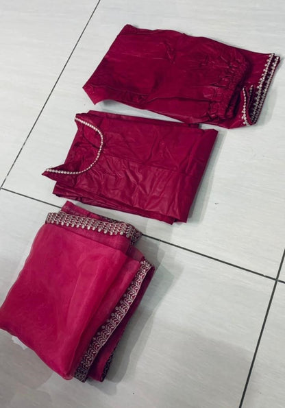 Purple border worked cotton plazzo suit