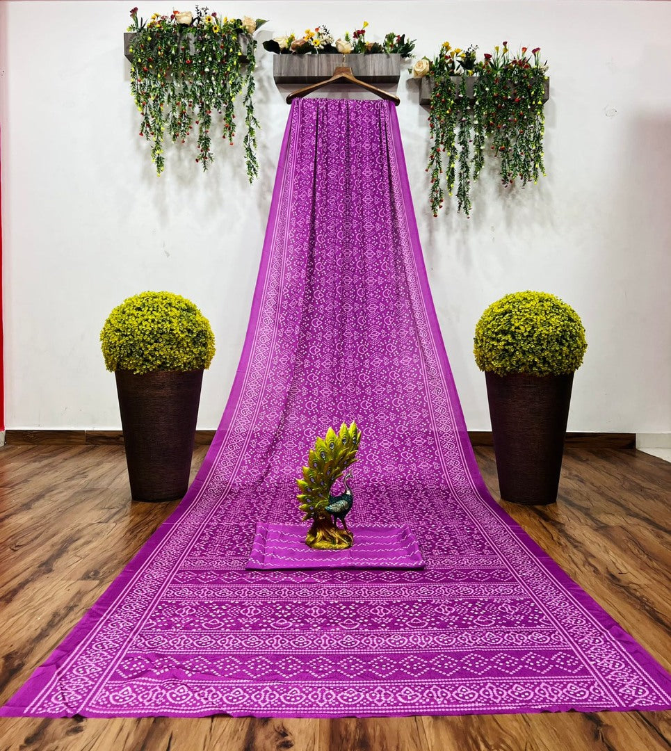 Purple chinon silk bandhani print saree