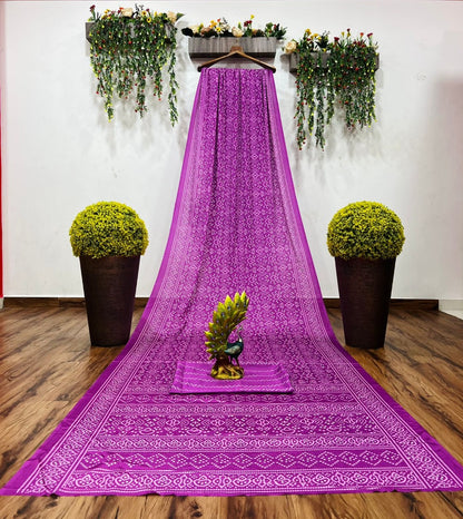Purple chinon silk bandhani print saree