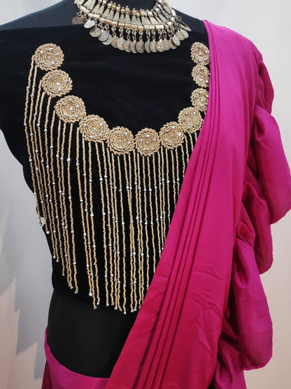 Purple crepe silk designer ruffle saree with handwork blouse