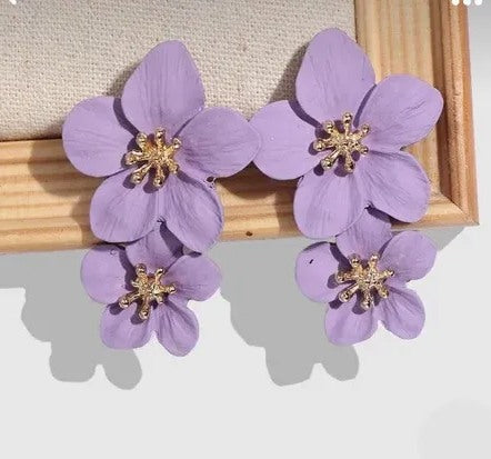 Purple Double Flower Earrings