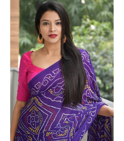 Purple georgette bandhani print traditional saree