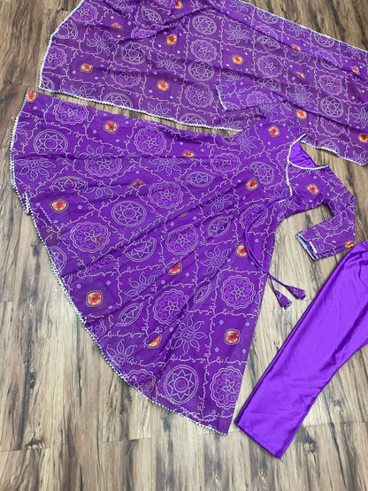 Purple georgette bandhni print casual ethnic gown
