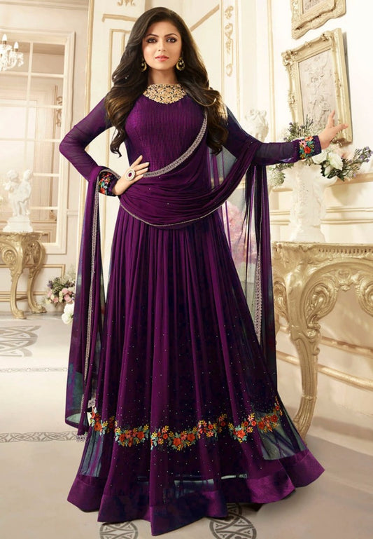 purple Georgette embroidered anarkali suit