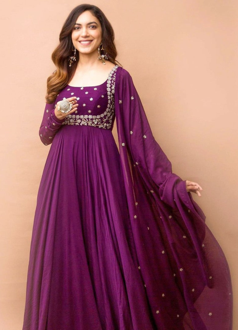 Purple georgette embroidered anarkali suit