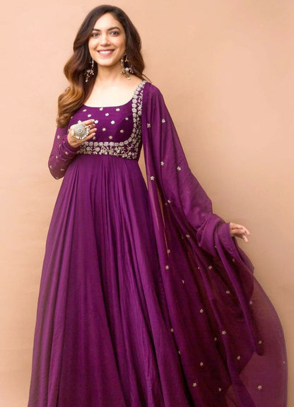 Purple georgette embroidered anarkali suit
