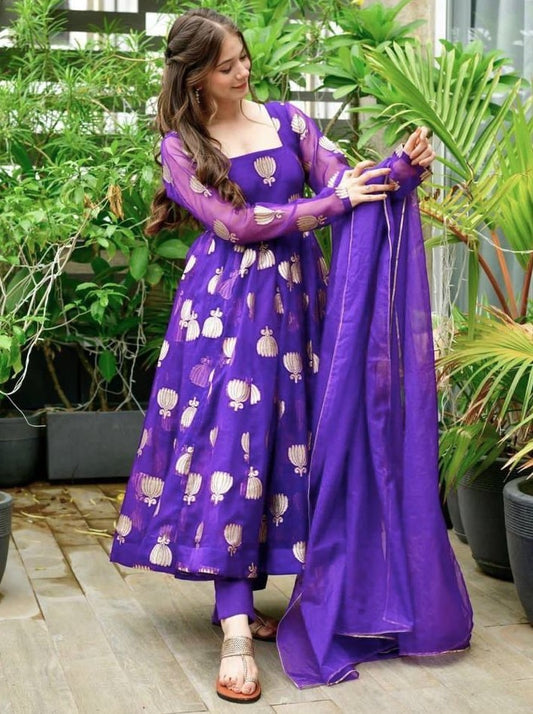 Purple georgette embroidered anarkali suit