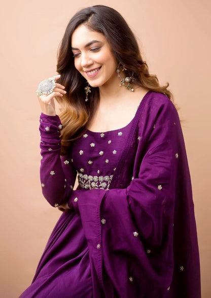 Purple georgette embroidered anarkali suit
