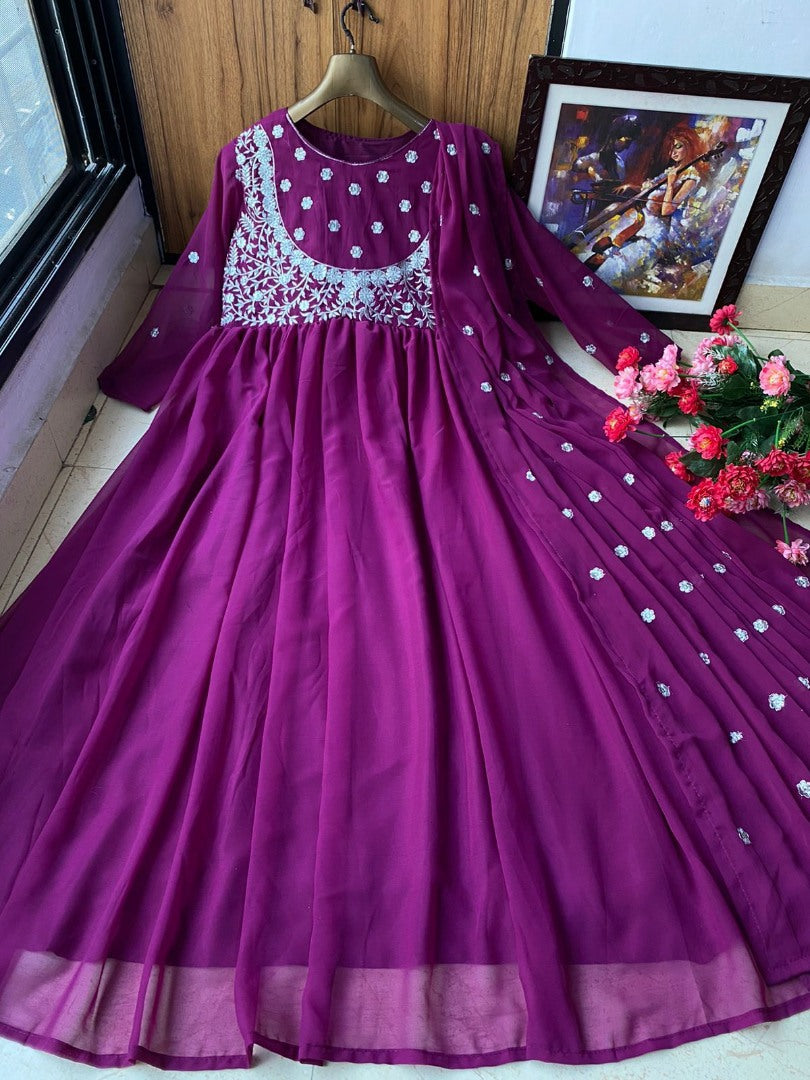 Purple georgette embroidered anarkali suit
