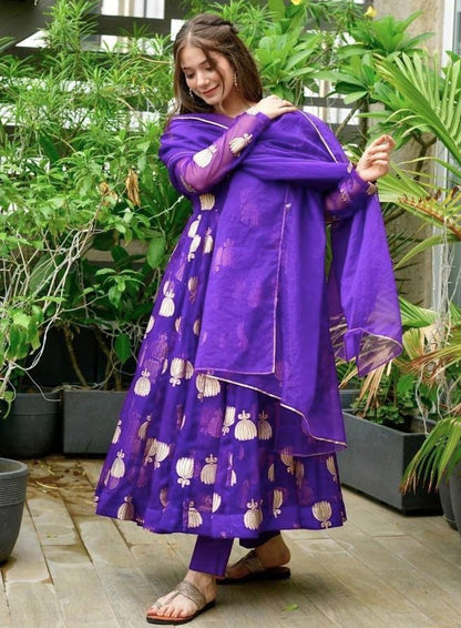 Purple georgette embroidered anarkali suit