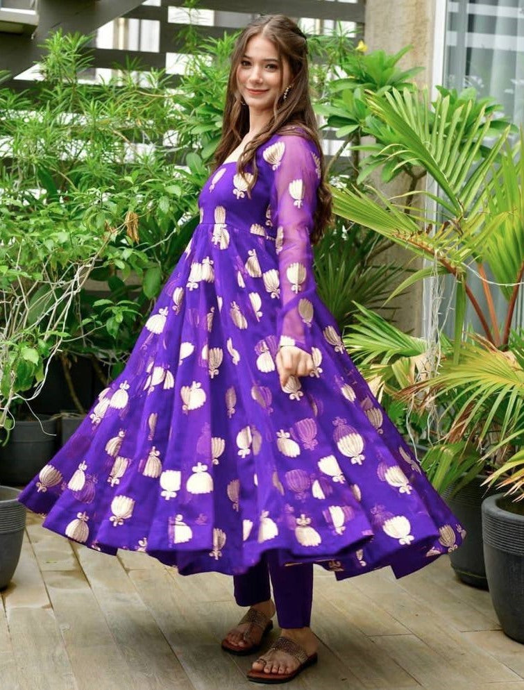 Purple georgette embroidered anarkali suit