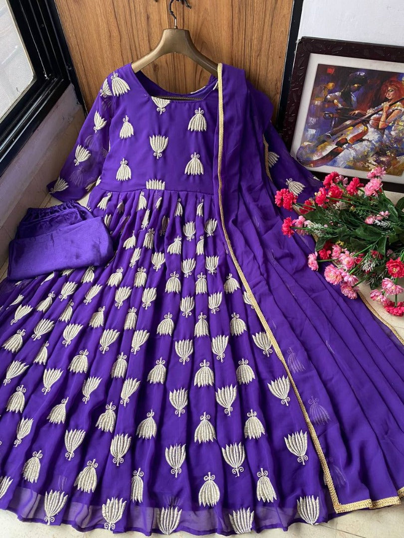Purple georgette embroidered anarkali suit